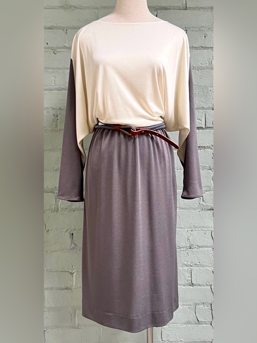 Women's Long Sleeve Two-Tone Maxi Dress in Cream and Mauve